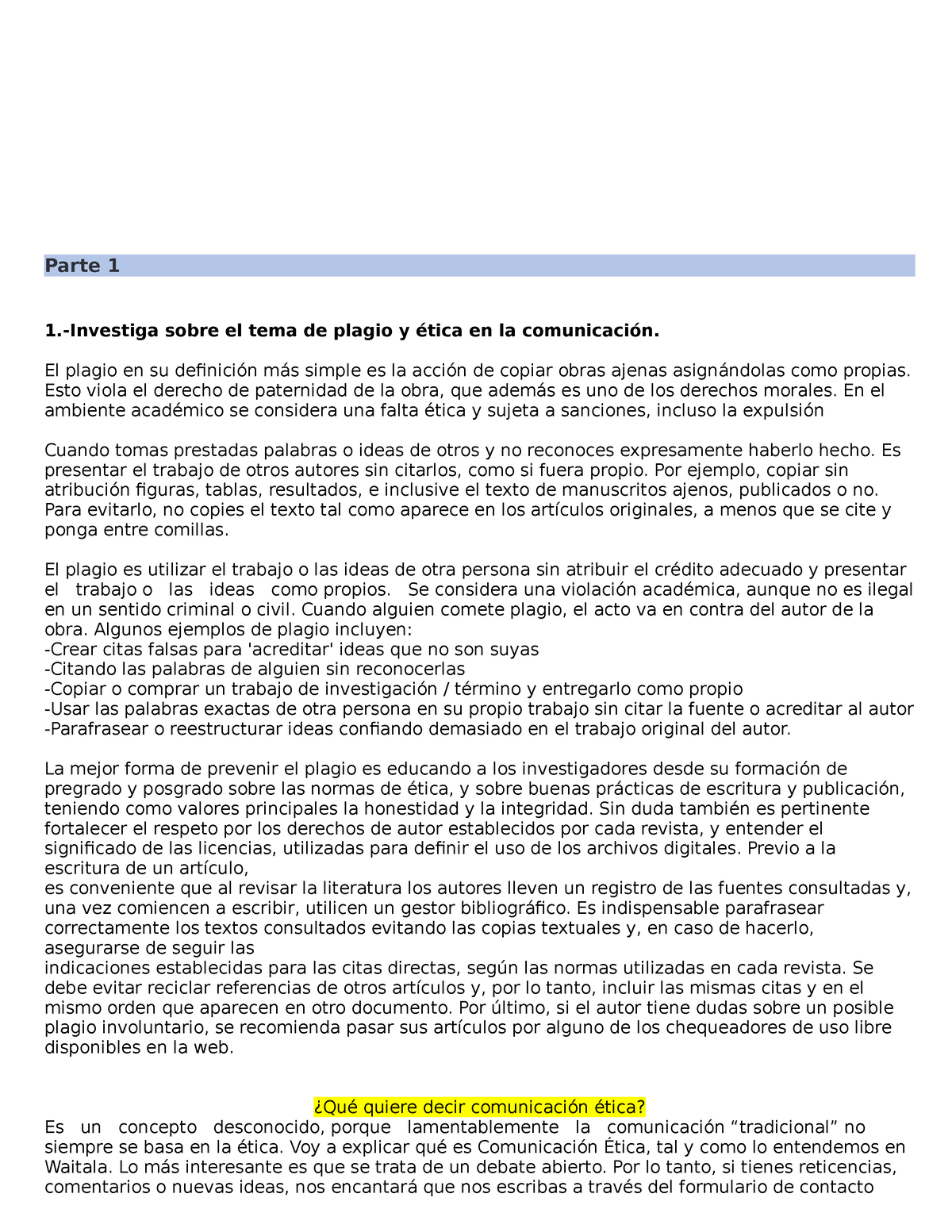 Semana#03 Comunicacion Efectiva - Parte 1 Investiga sobre el tema de plagio  y ética en la - Studocu