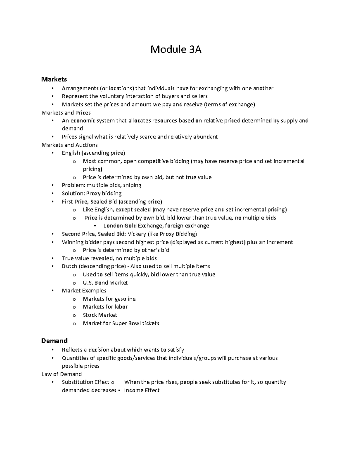 Econ Unit 3A at Indiana University Module 3A Markets • Arrangements