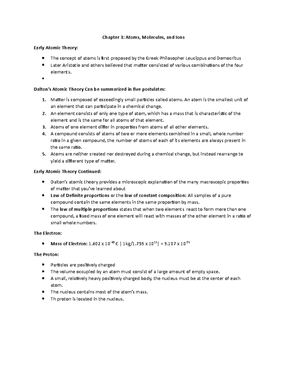 Chapter 3 Atoms Molecules And Ions - Chapter 3: Atoms, Molecules, And ...