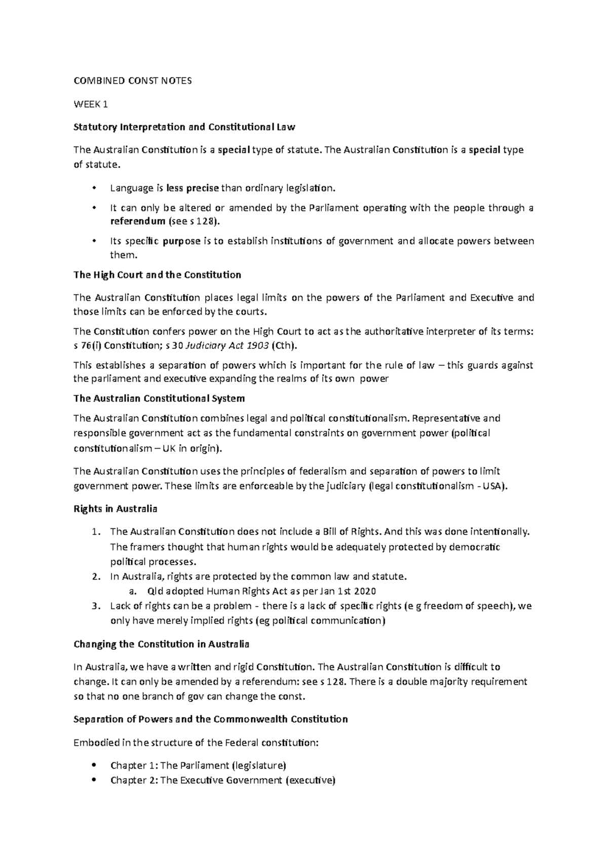 Combined Const Notes - COMBINED CONST NOTES WEEK 1 Statutory ...