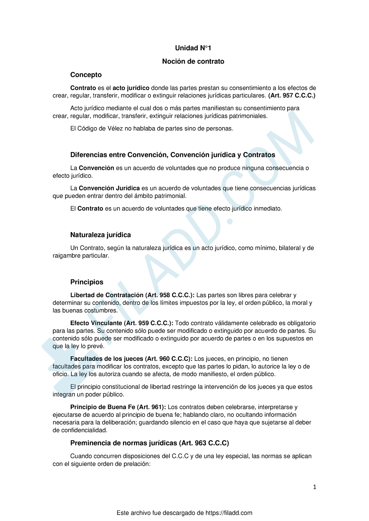 Resumen Completo - Bien - 1 Unidad N° Noción De Contrato Concepto ...