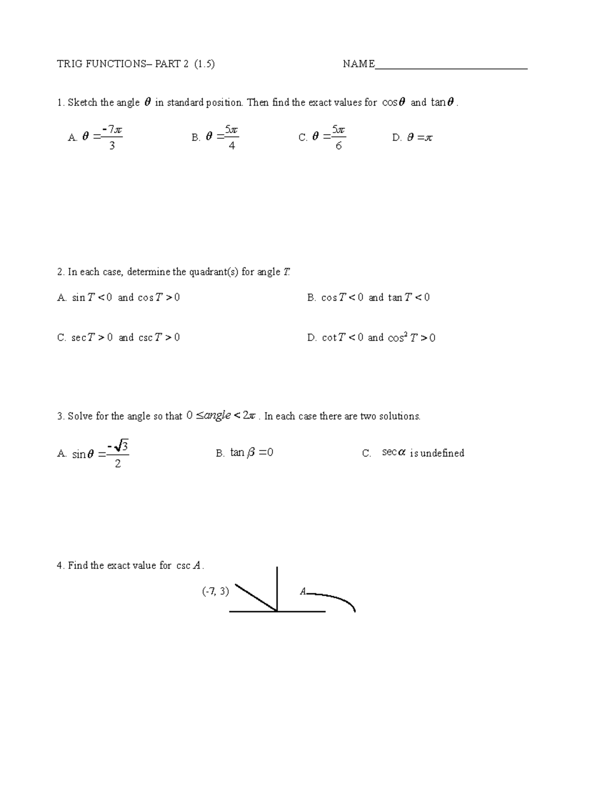 Trip P2 - This is coursework for Calculus. This was the Trig. Part 1 ...