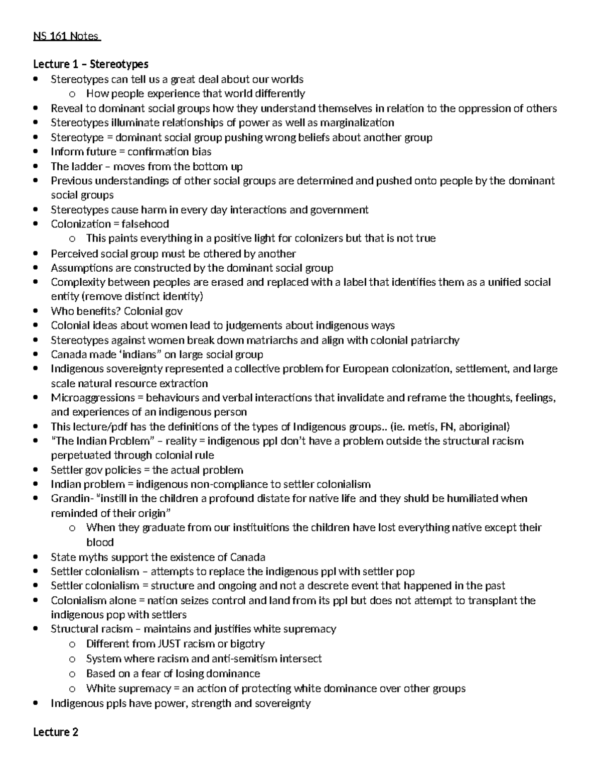 Notes - NS 161 Notes Lecture 1 – Stereotypes Stereotypes can tell us a ...
