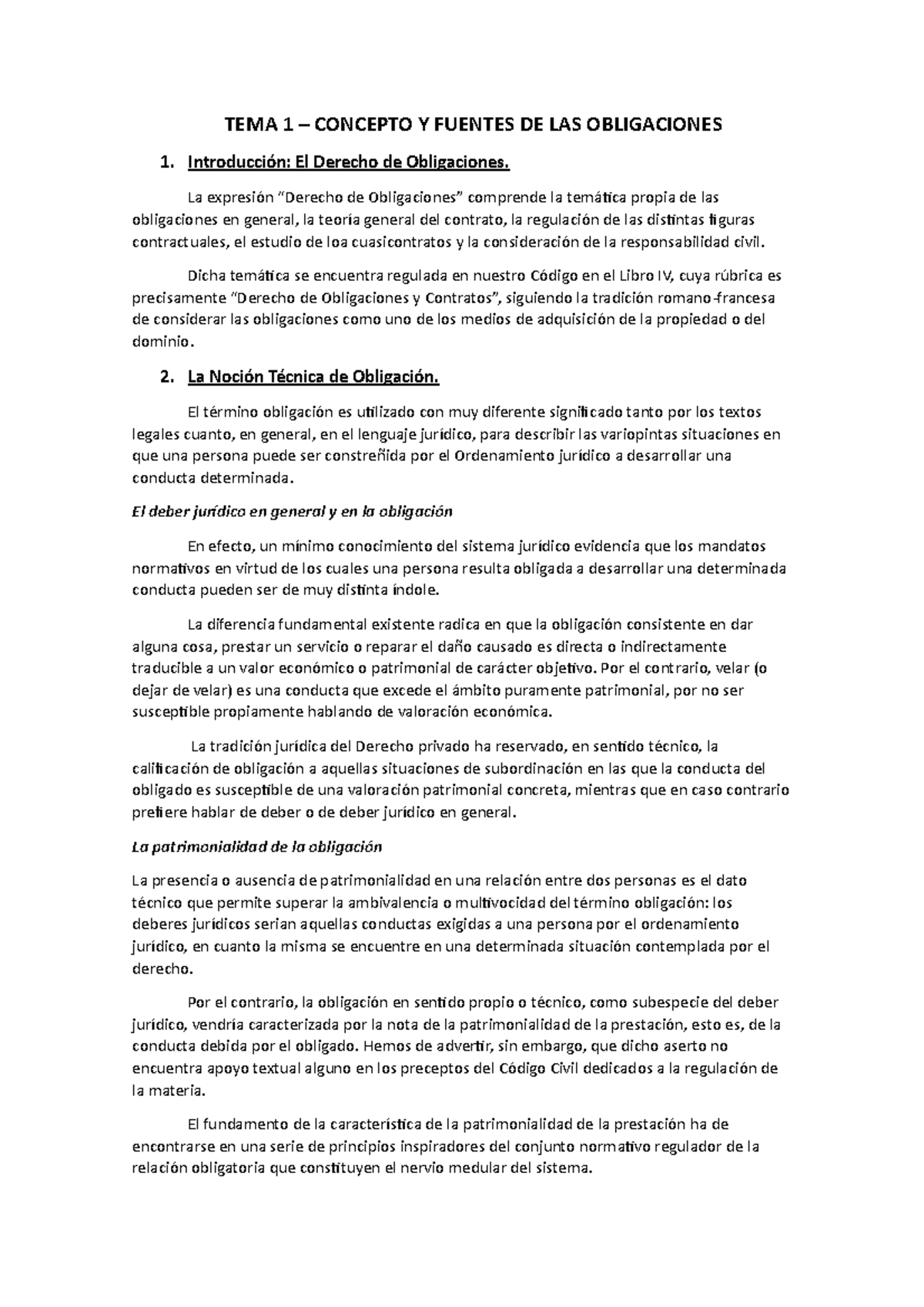 Temario Derecho De Obligaciones - TEMA 1 – CONCEPTO Y FUENTES DE LAS ...