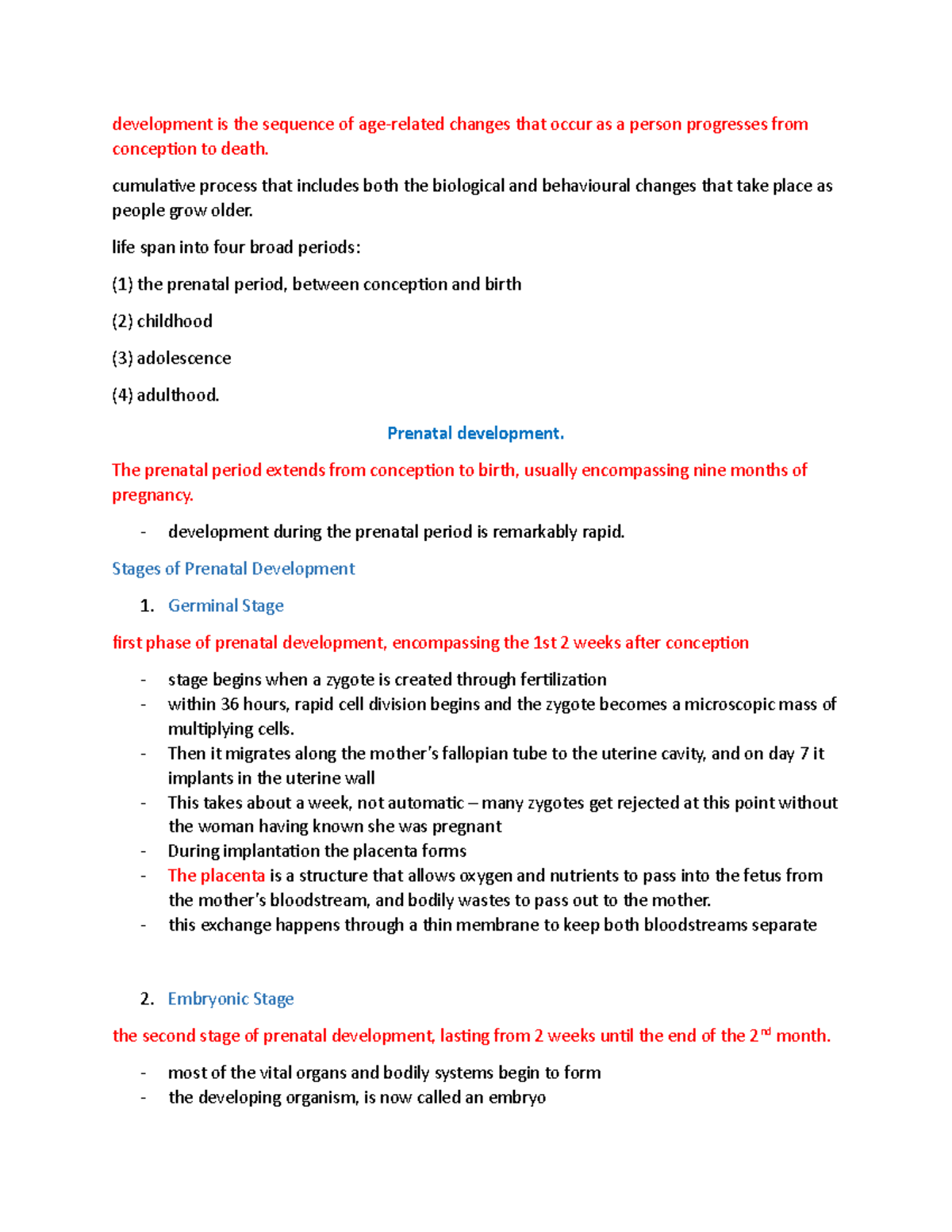 PSYC 290 Unit 4 - Study guide - development is the sequence of age ...