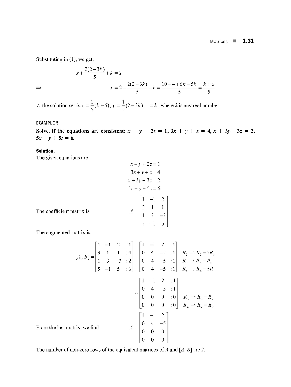 Engineering Mathematics 11 Matrices 1 Substituting In 1 We Get X K K X K K K K K −