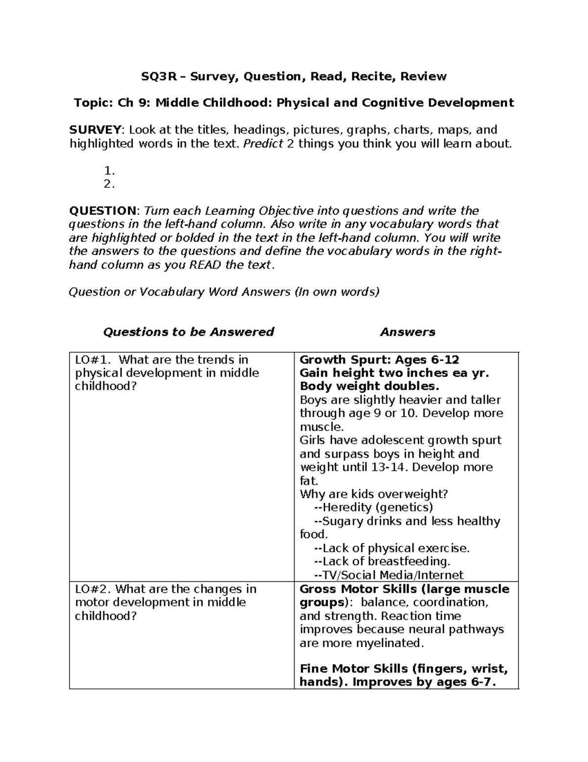 Lifespan Ch 9 SQ3R-1 - SQ3R – Survey, Question, Read, Recite, Review ...