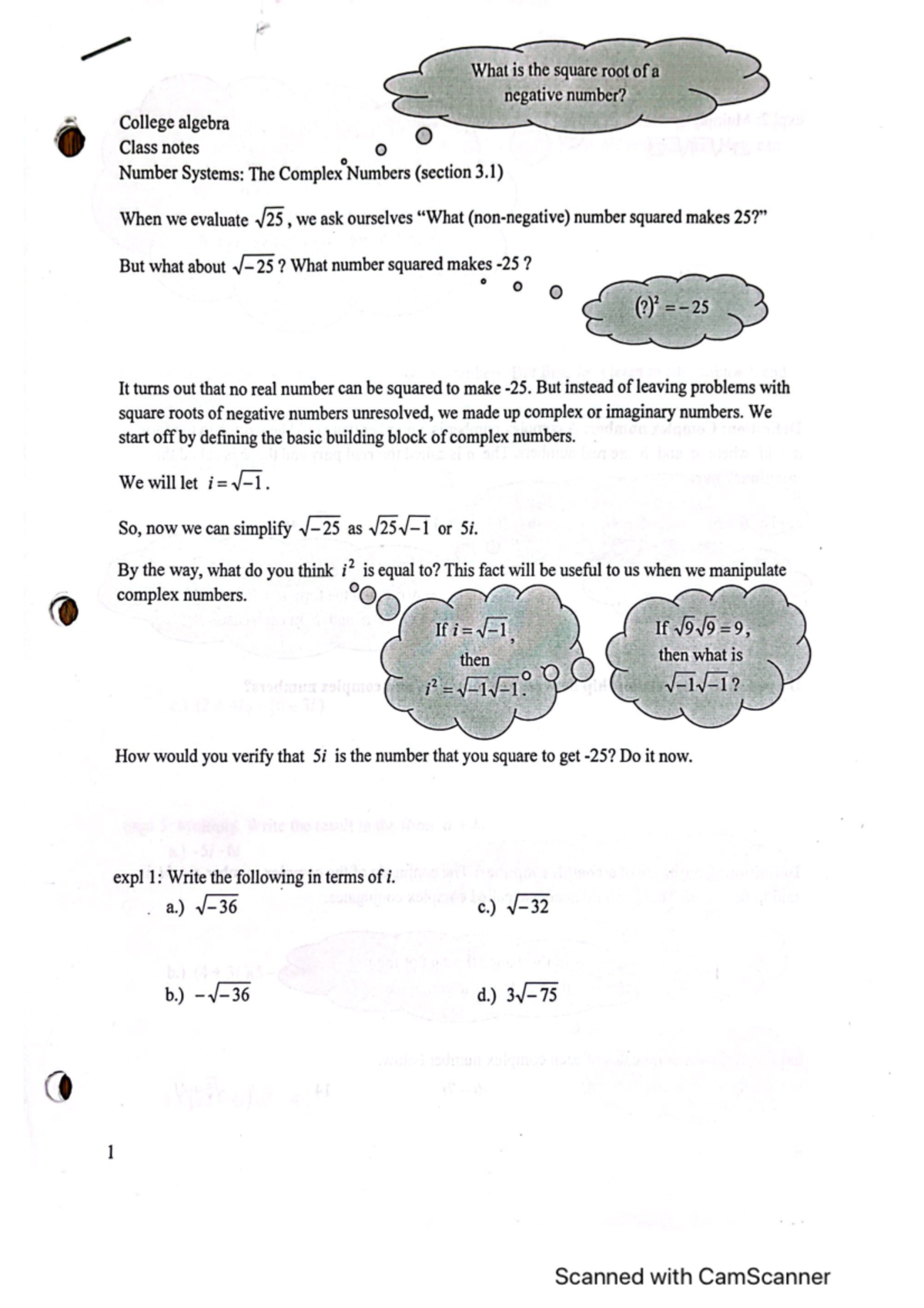 Math 131 Section 3.1 - What Is The Square Root Of A Negative Number ...