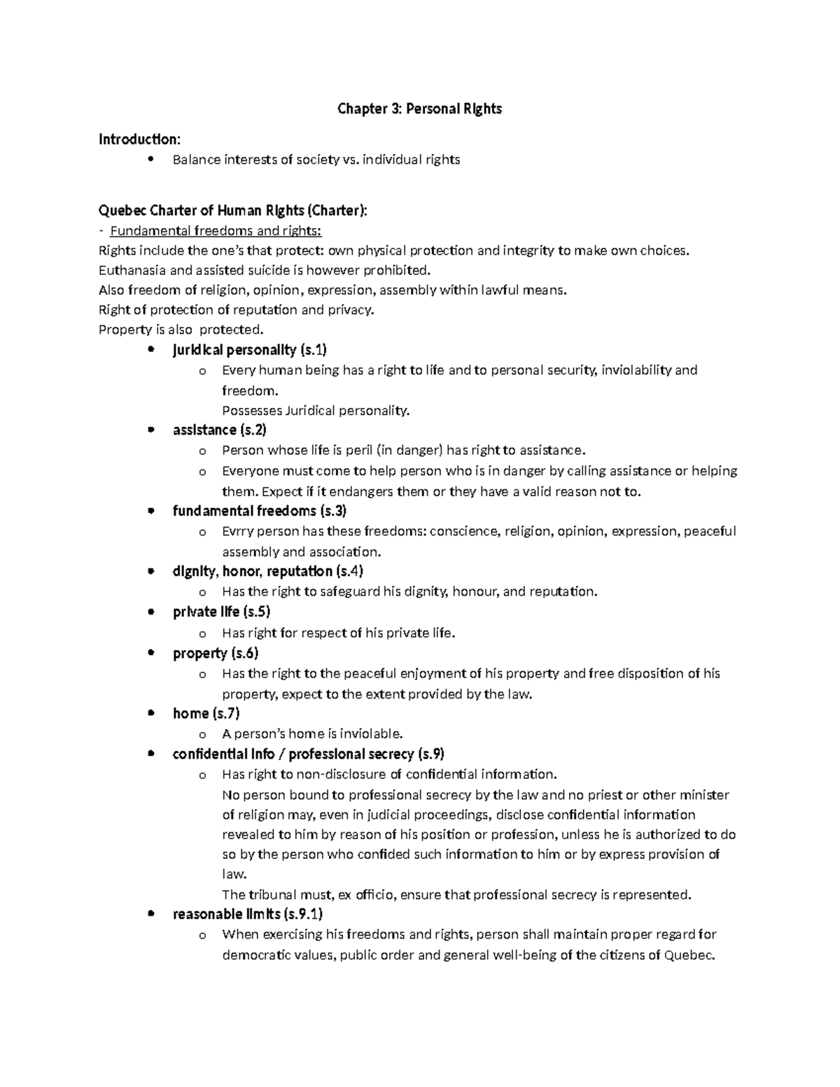 Chapter 3 - Notes from slides and textbook - Chapter 3: Personal Rights ...