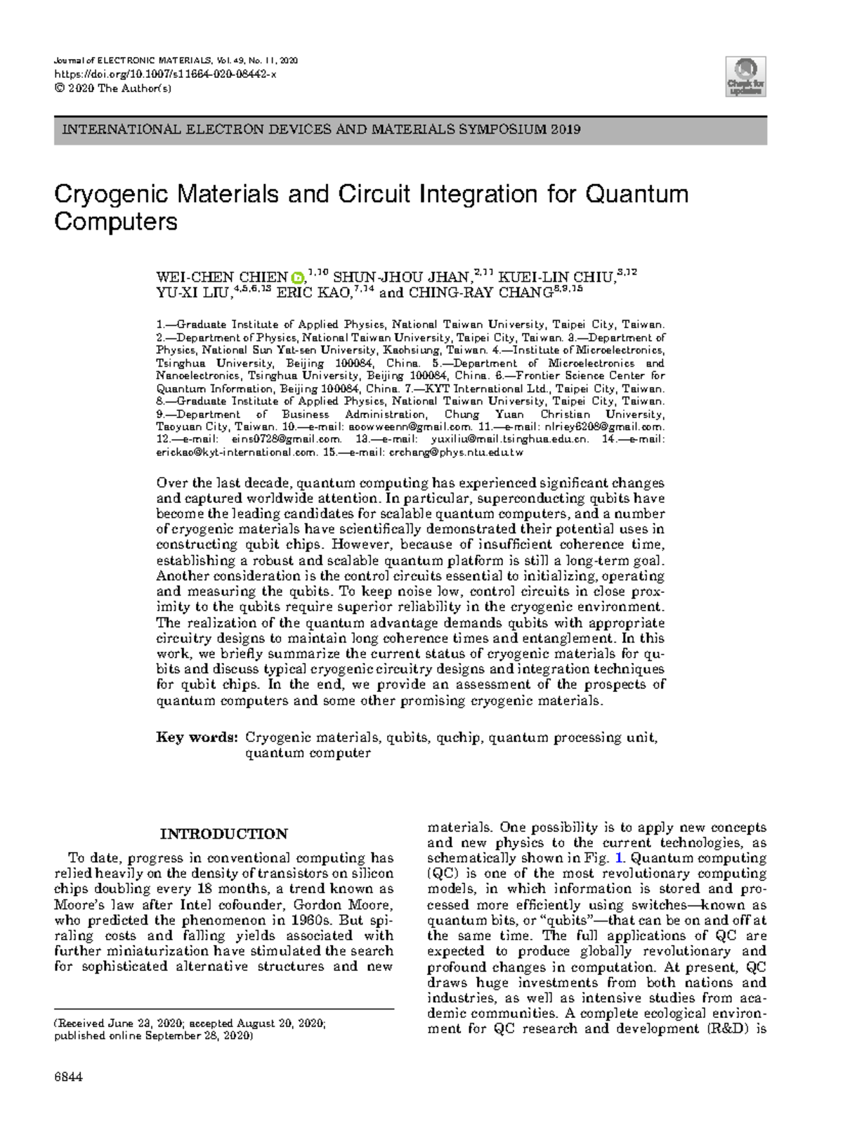 Cryogenic Materials and Circuit Integration for Quantum Computers ...