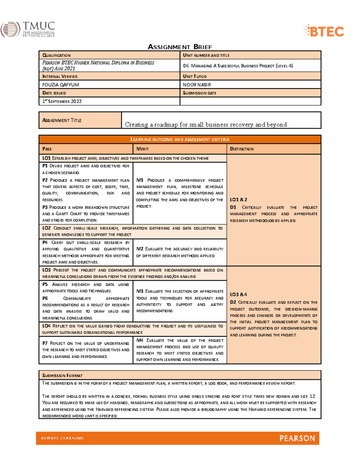 06-MSBP Updated Assignment brief Sept 22 - ASSIGNMENT BRIEF ...