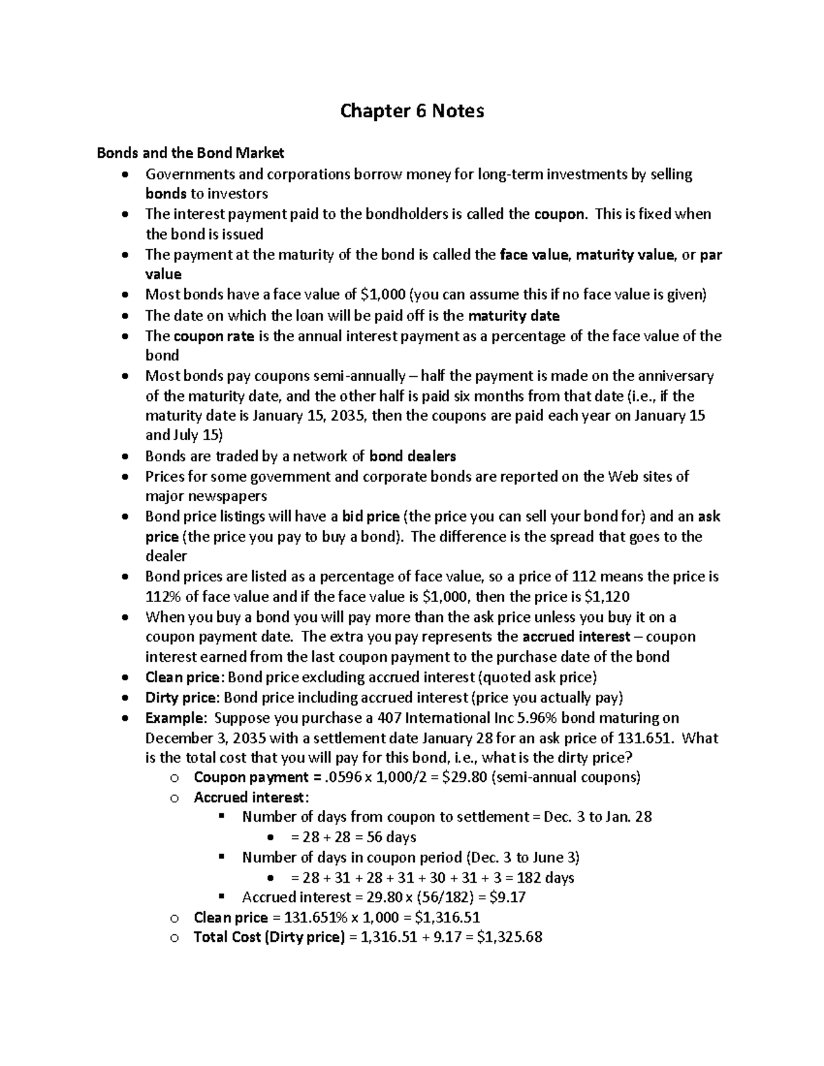 Chapter 6 Notes - Chapter 6 Notes Bonds and the Bond Market ...