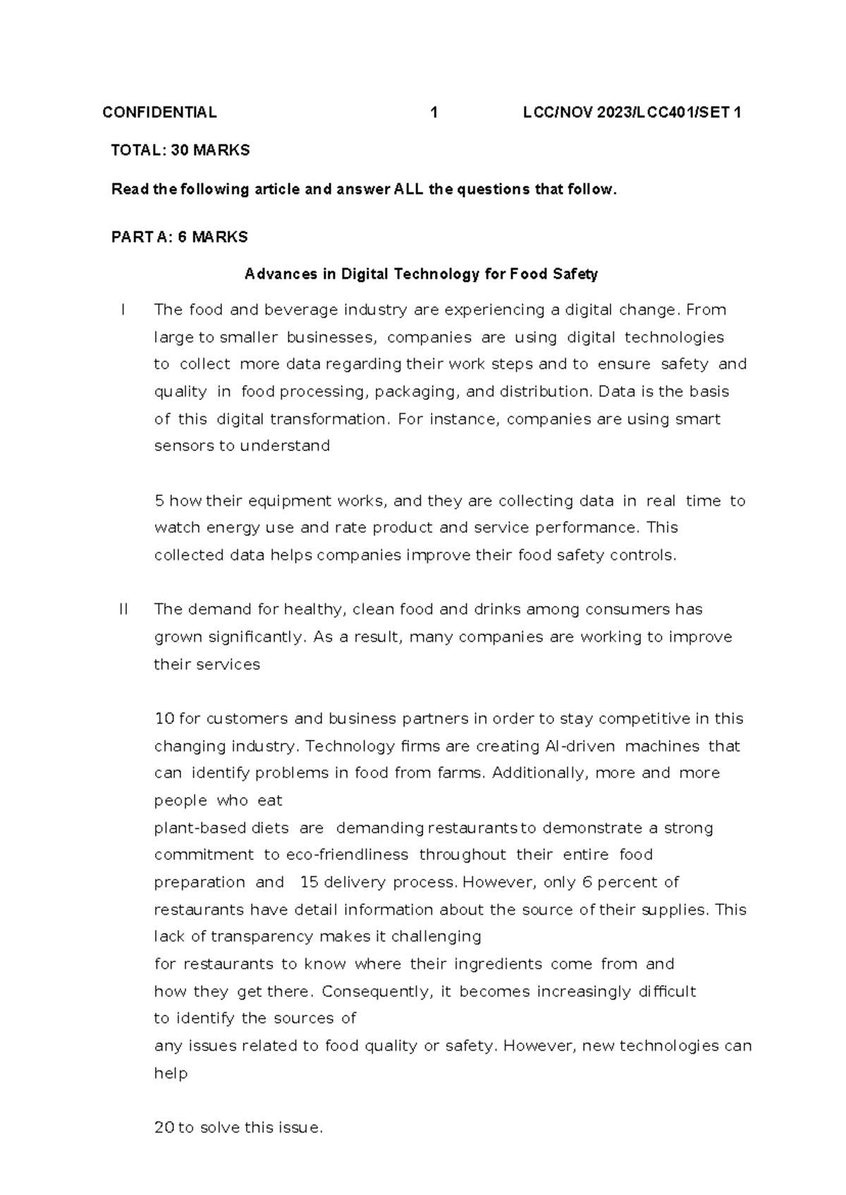 english lcc exercise - TOTAL: 30 MARKS Read the following article and ...