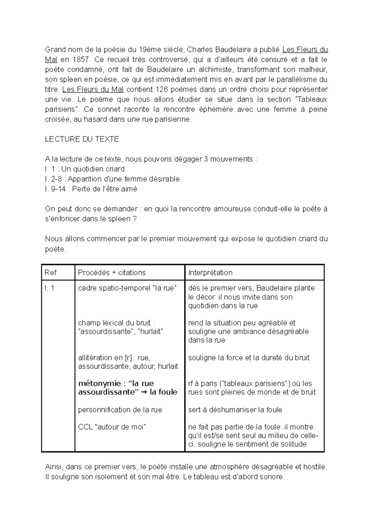 Analyse Lineaire A Une Passante EL n°3 A une passante - Grand nom de la poésie du 19ème siècle, Charles  Baudelaire a publié Les - Studocu