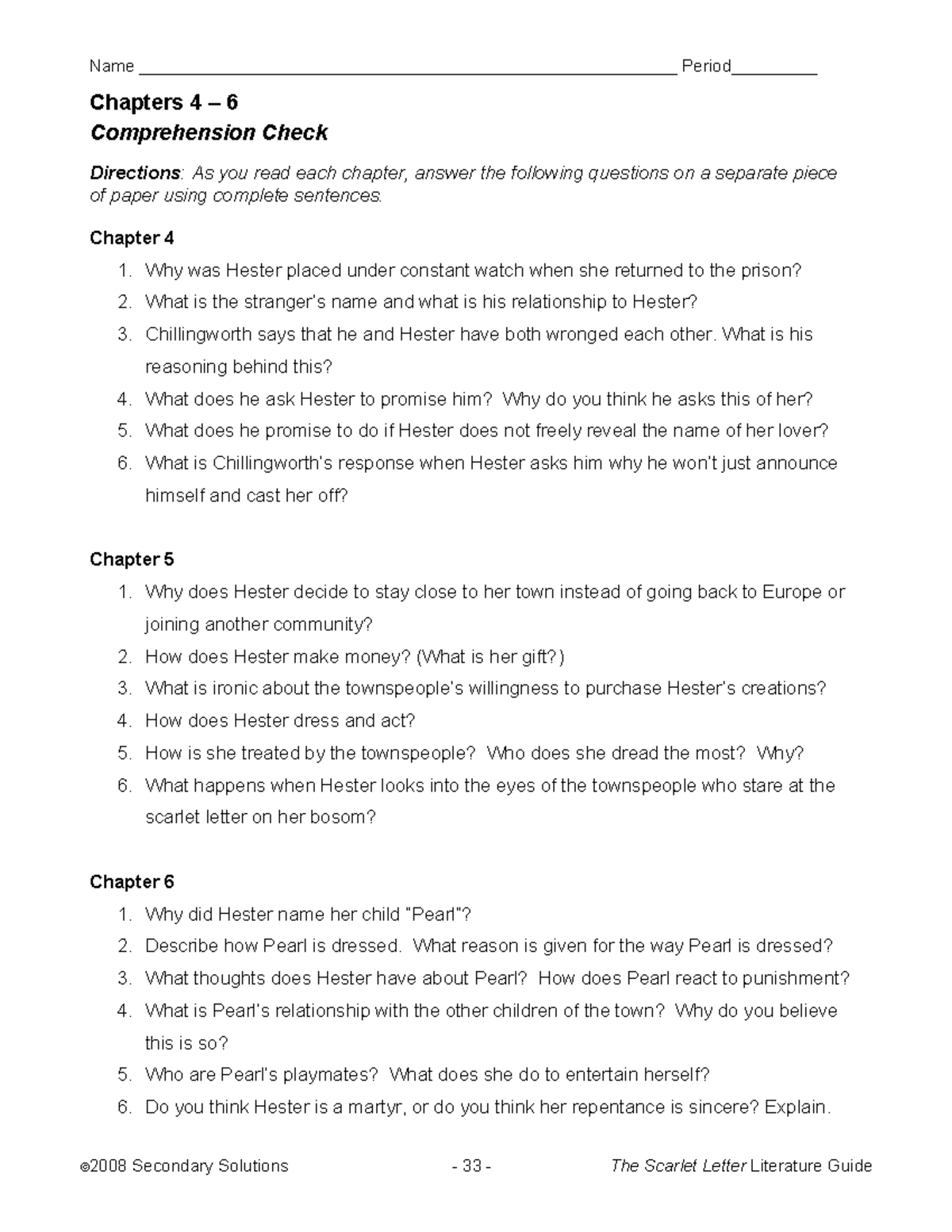 Chapter 4 6 Scarlet Letter Name Period 2008 Secondary Solutions 33   Thumb 1200 1553 