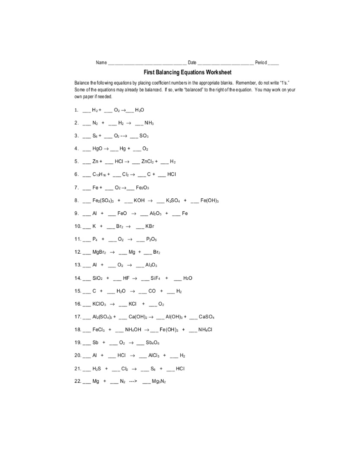 Gen Chem- Balancing Equations - fundamentals of nursing - Studocu