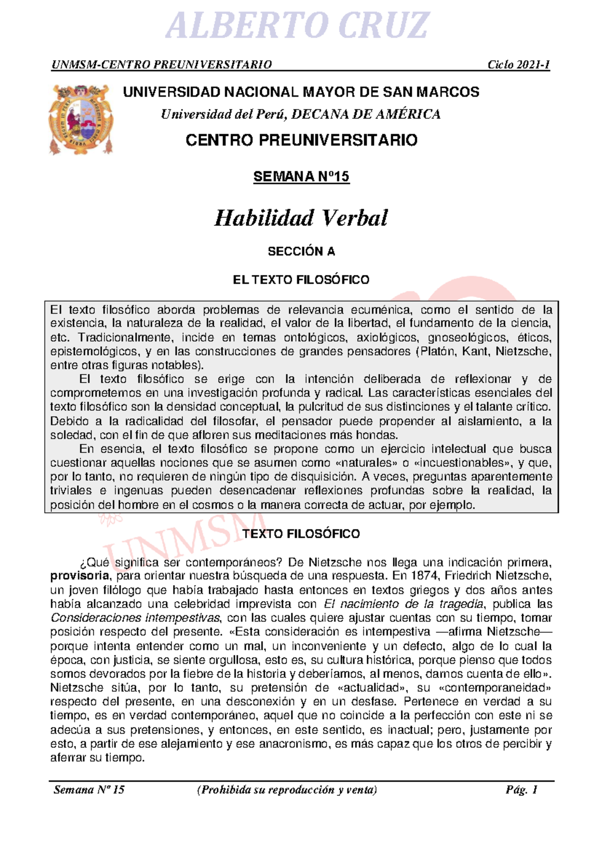 Solucionario Semana 15 Ciclo 2021 I Pre San Marcos Unmsm Centro Preuniversitario Ciclo 2021 9970