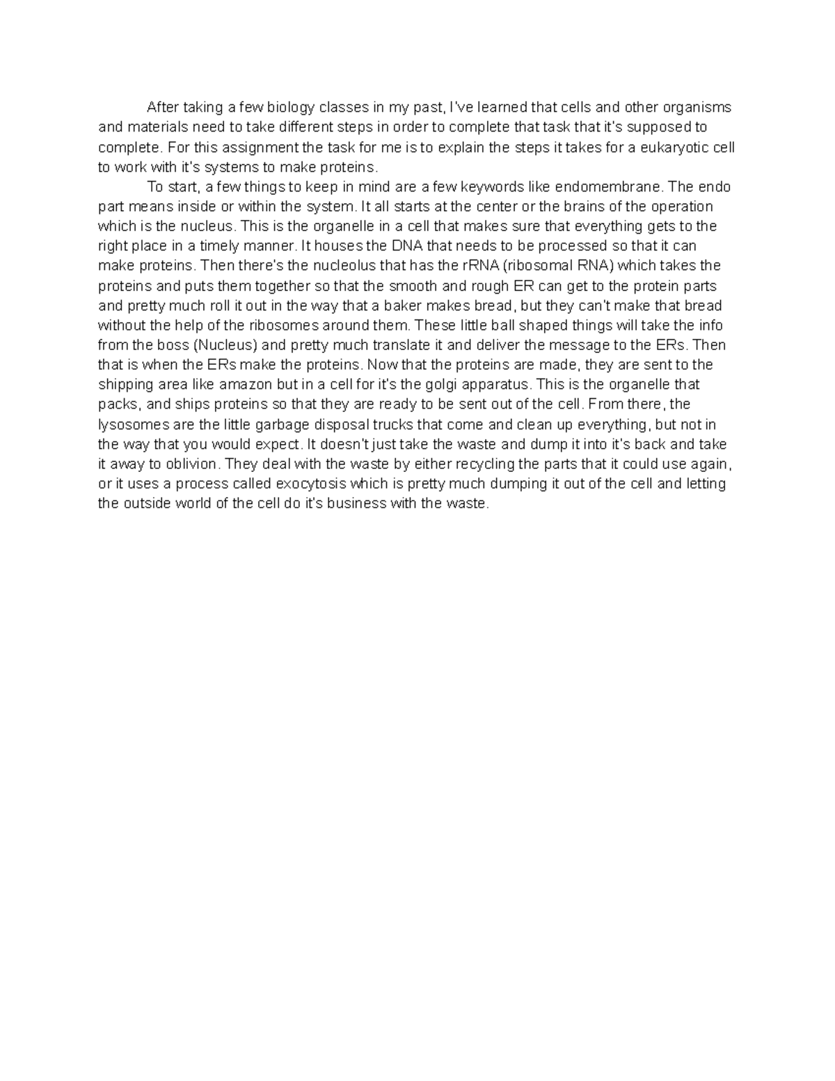 Biology Writing Assignment 1-2 - After taking a few biology classes in ...