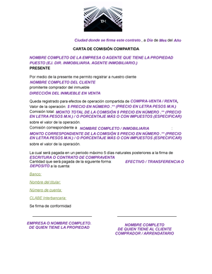 4 Modelo Acuerdo de comisión compartida entre asesores o terceros - Ciudad  donde se firma este - Studocu