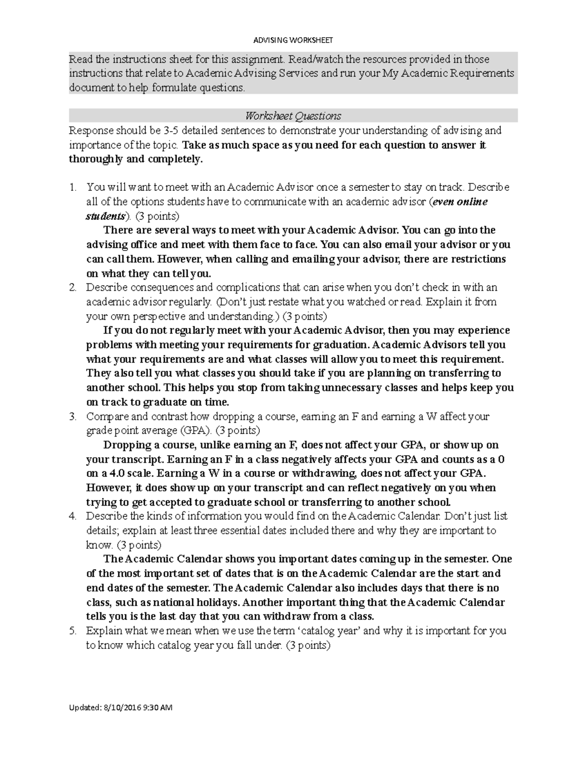 Ridgeway Career Advising Prescription - ADVISING WORKSHEET Read the ...