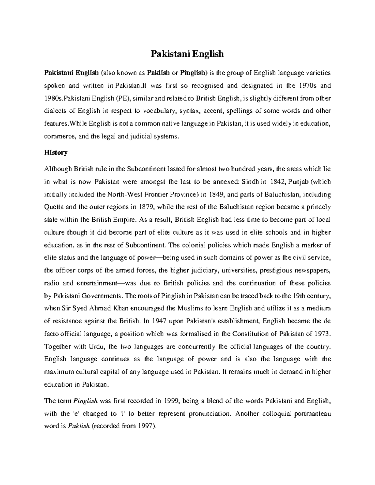 Pakistani English - notes - Pakistani English Pakistani English (also ...