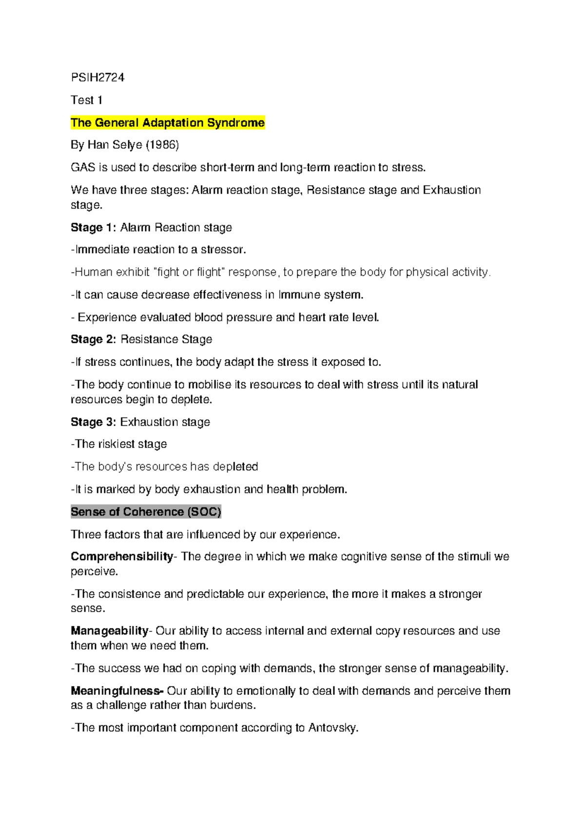 Lundy PSIH2724 Test 1 - HEALTH PSYCHOLOGY STUDY OBJECTS - PSIH Test 1 ...