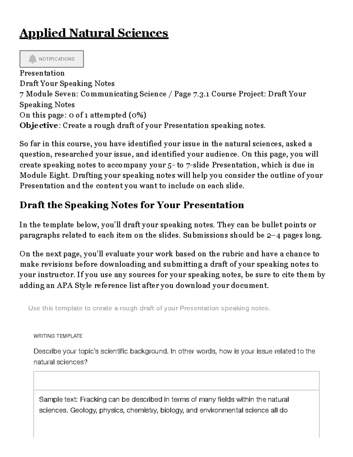 SCI-200 - Page 7.3.1 - Draft Your Speaking Notes - Applied Natural ...