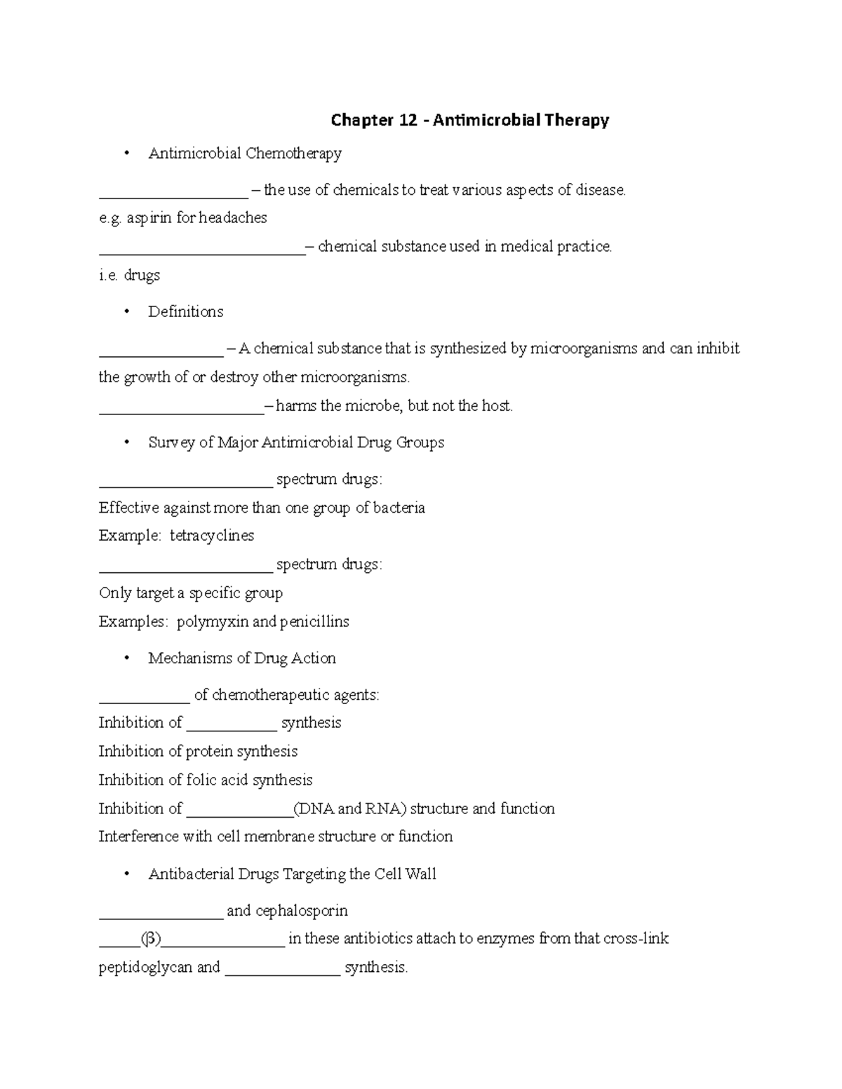 Chapter 12 Antimicrobial Therapy Chapter 12 Antimicrobial Therapy