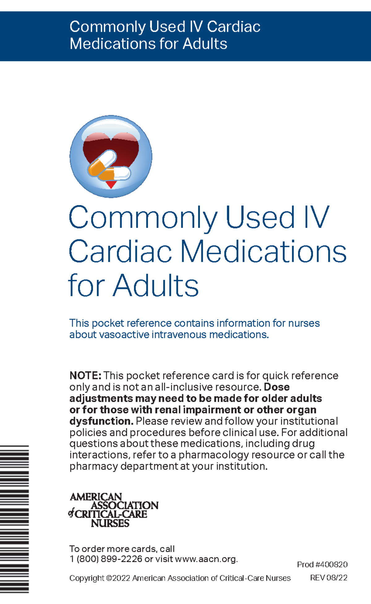 Commonly used iv cardiac medications for adults pocket reference card ...