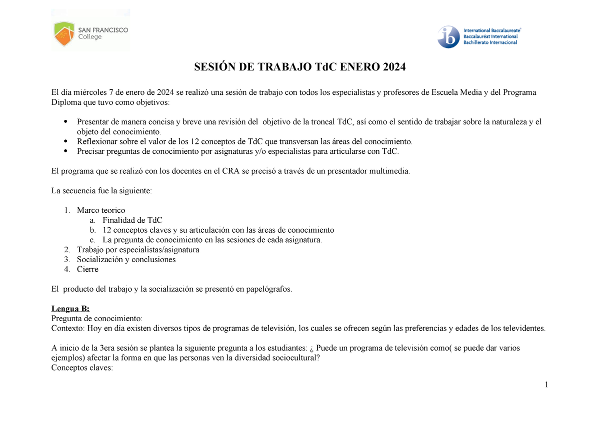 Sesion TDC CON Docentes Enero 2024 - SESIÓN DE TRABAJO TdC ENERO 2024 ...