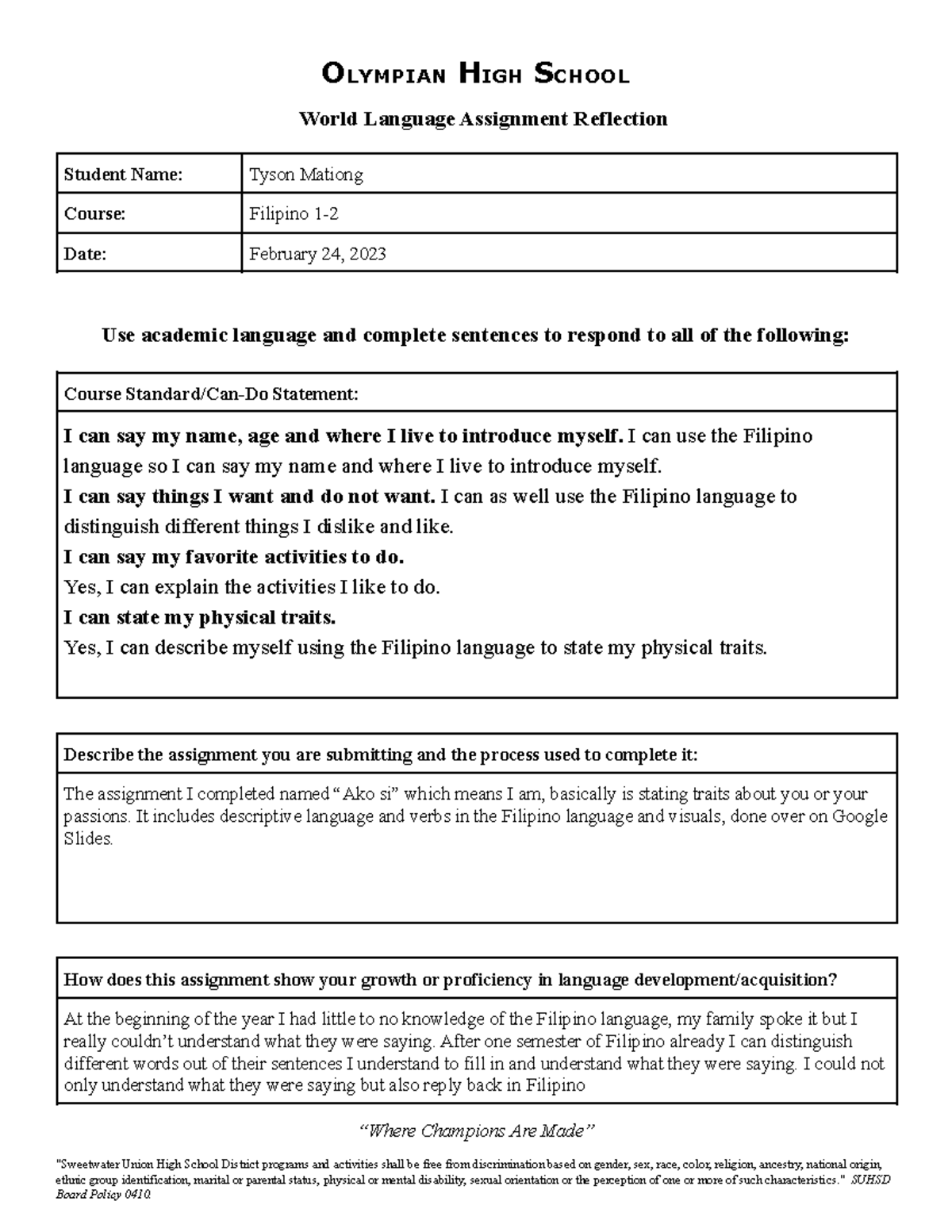 California State Standards High School World History