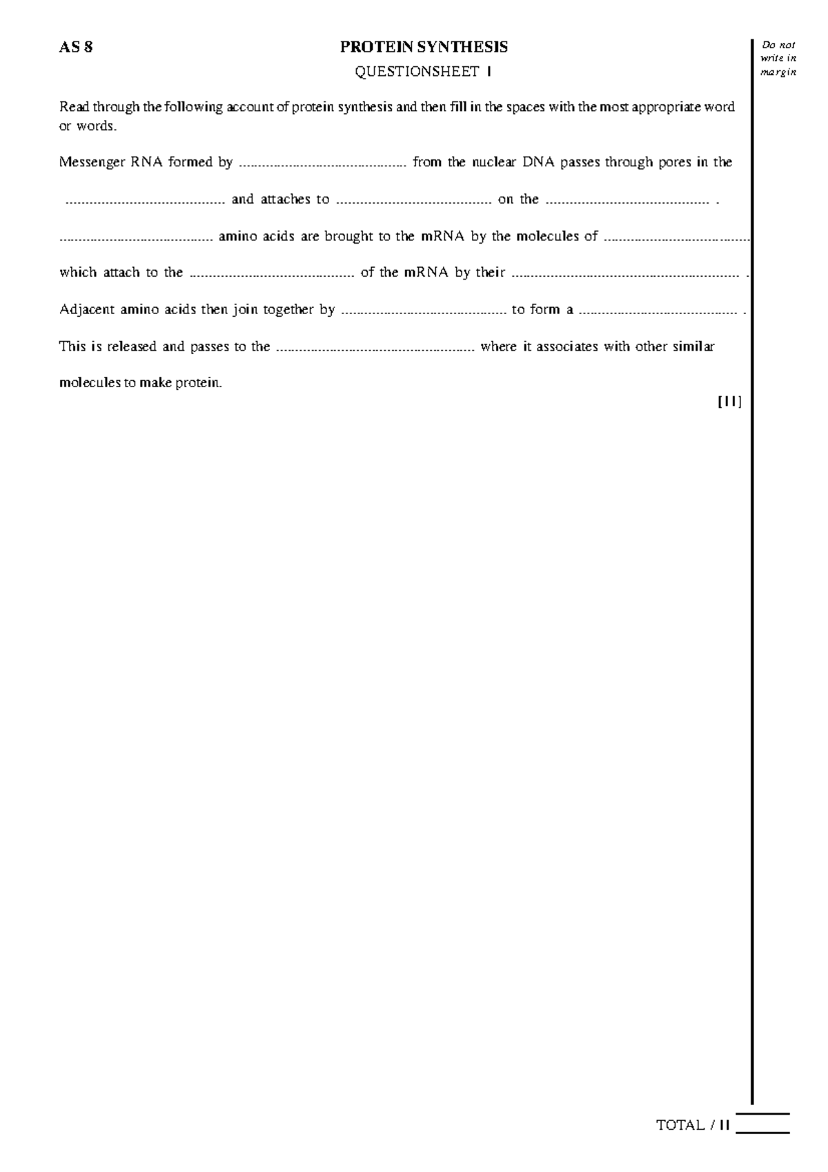 DNA AND RNA quiz write inDo not margin Read through the following