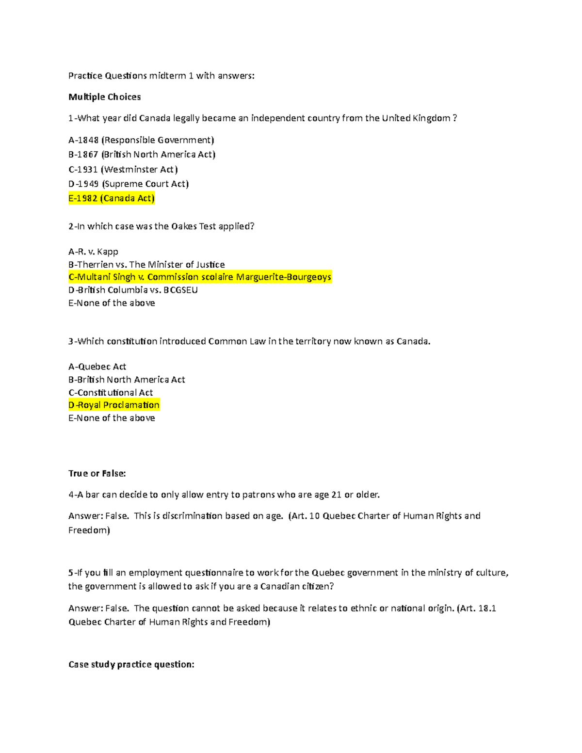 Practice Questions Midterm 1 With Answers - Practice Questions Midterm ...