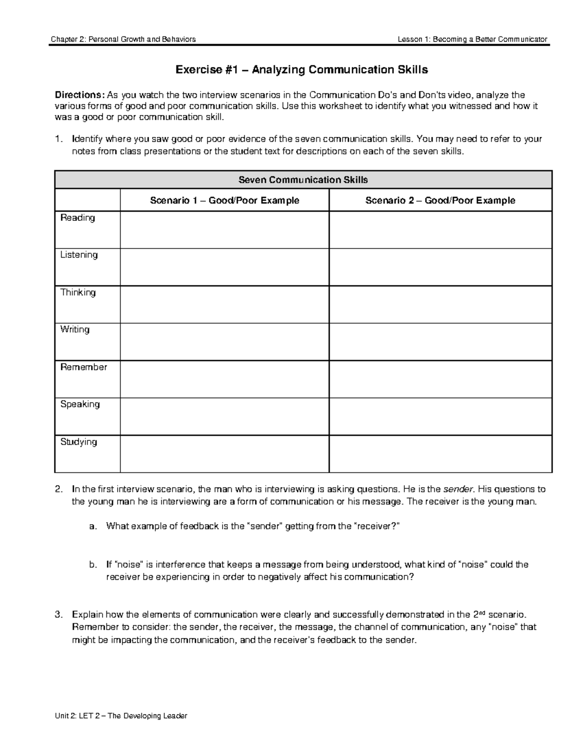 Better Communicator Exercise 1 - Analyzing Communication Skills ...