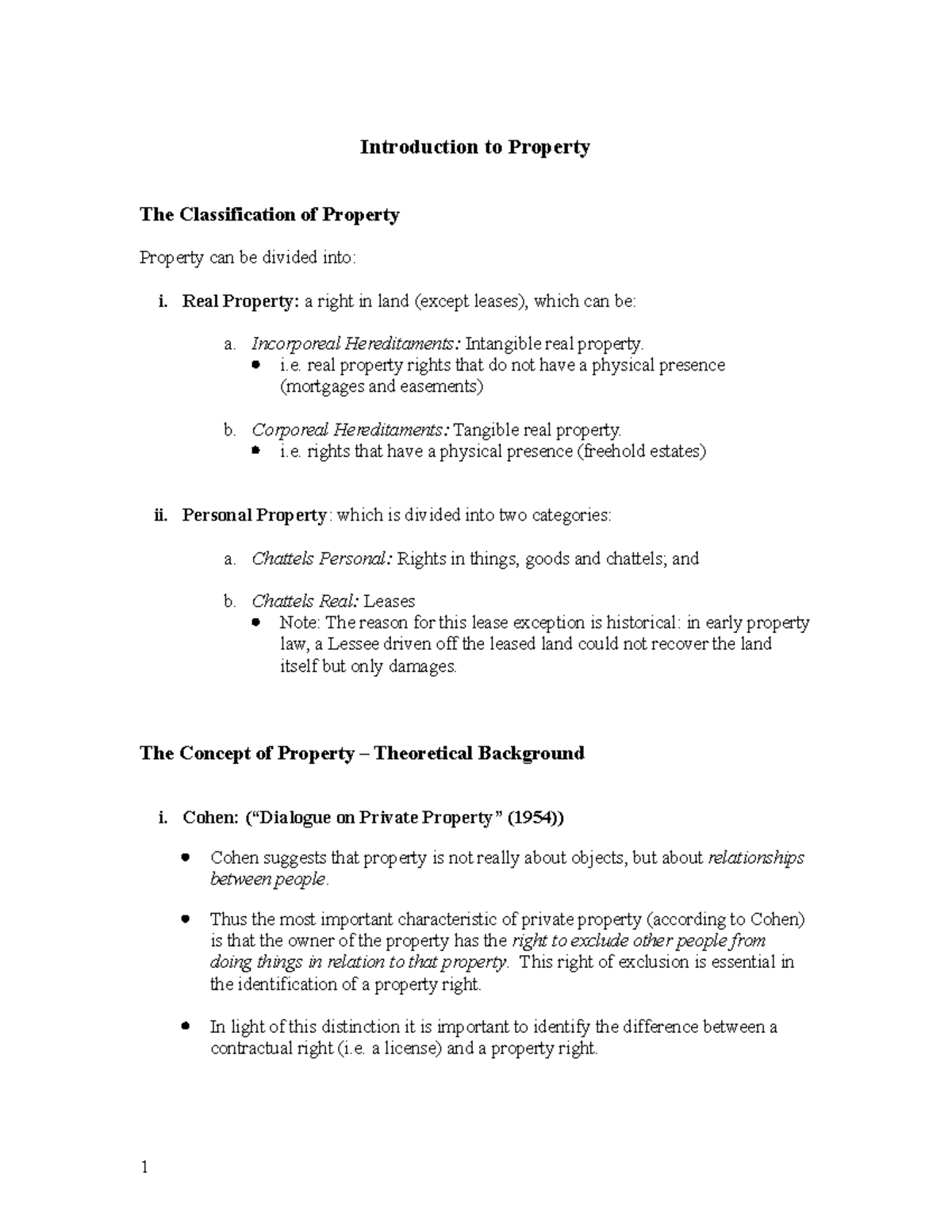 All Property Law Notes - Introduction to Property The Classification of ...
