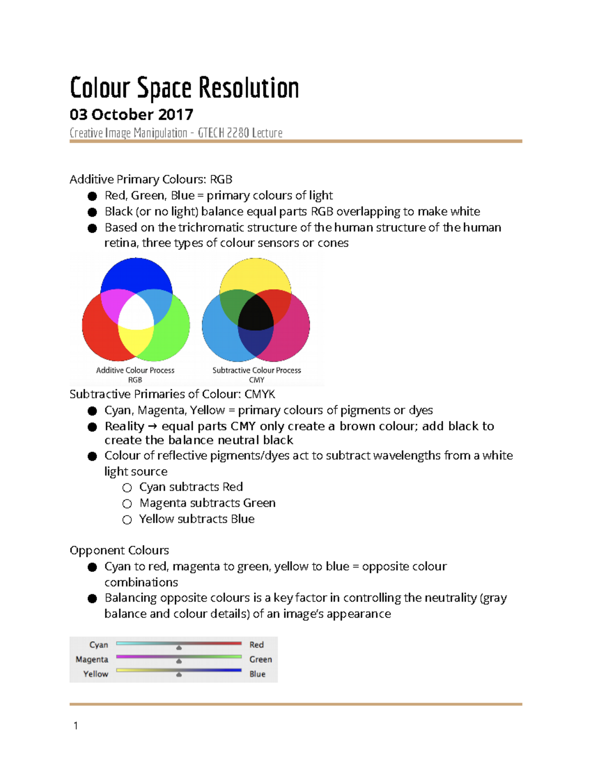Lecture 2: Colour Space Resolution - Colour Space Resolution 03 October ...