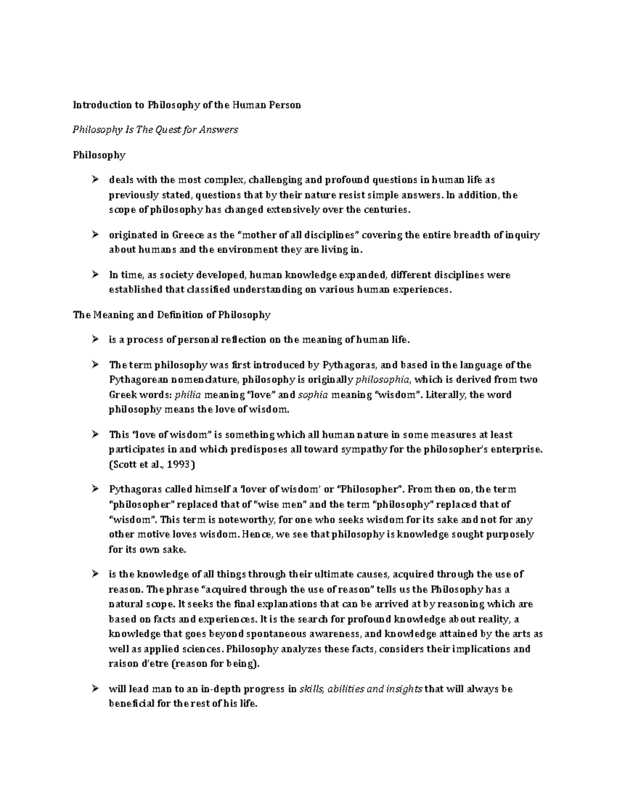 Philo Notes Study - Introduction to Philosophy of the Human Person ...