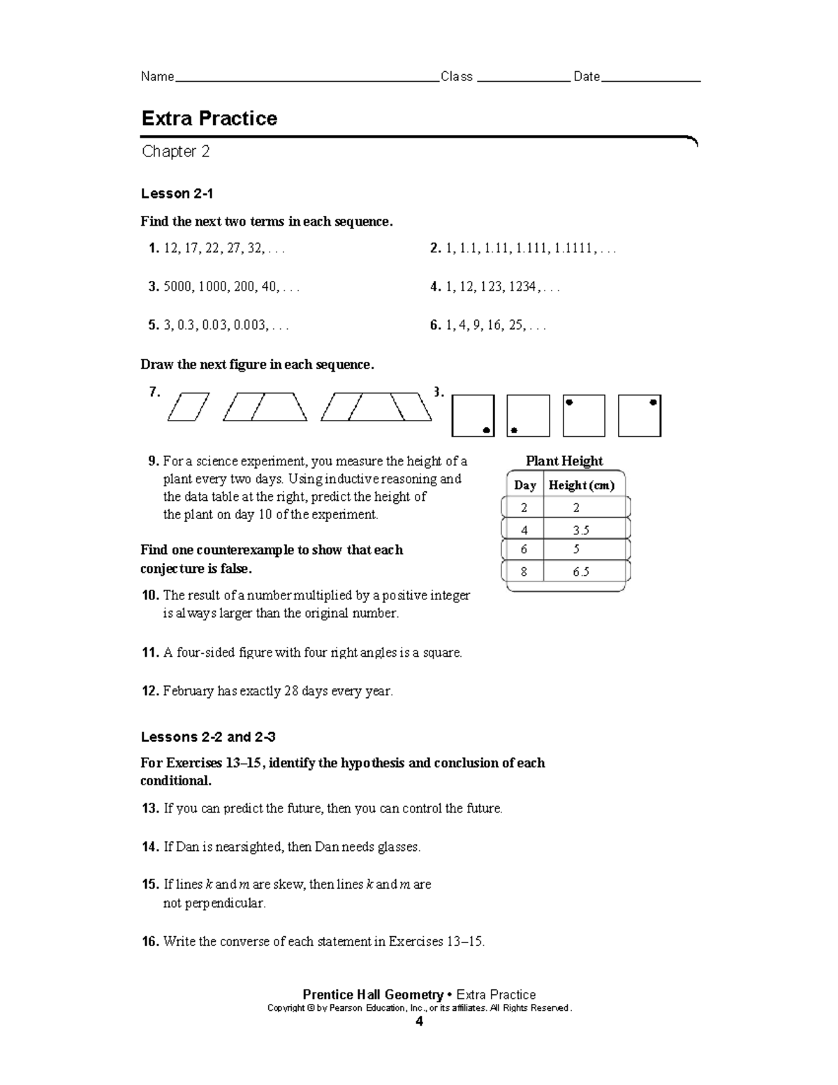 Unit 2 Review - logic extra honors practice - Lesson 2- Find the next ...