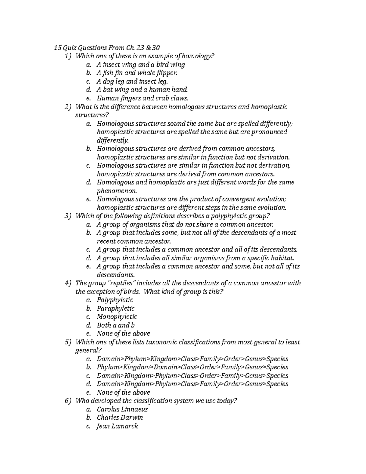 15 Quiz Questions From Ch 23 And 30 - 15 Quiz Questions From Ch. 23 ...