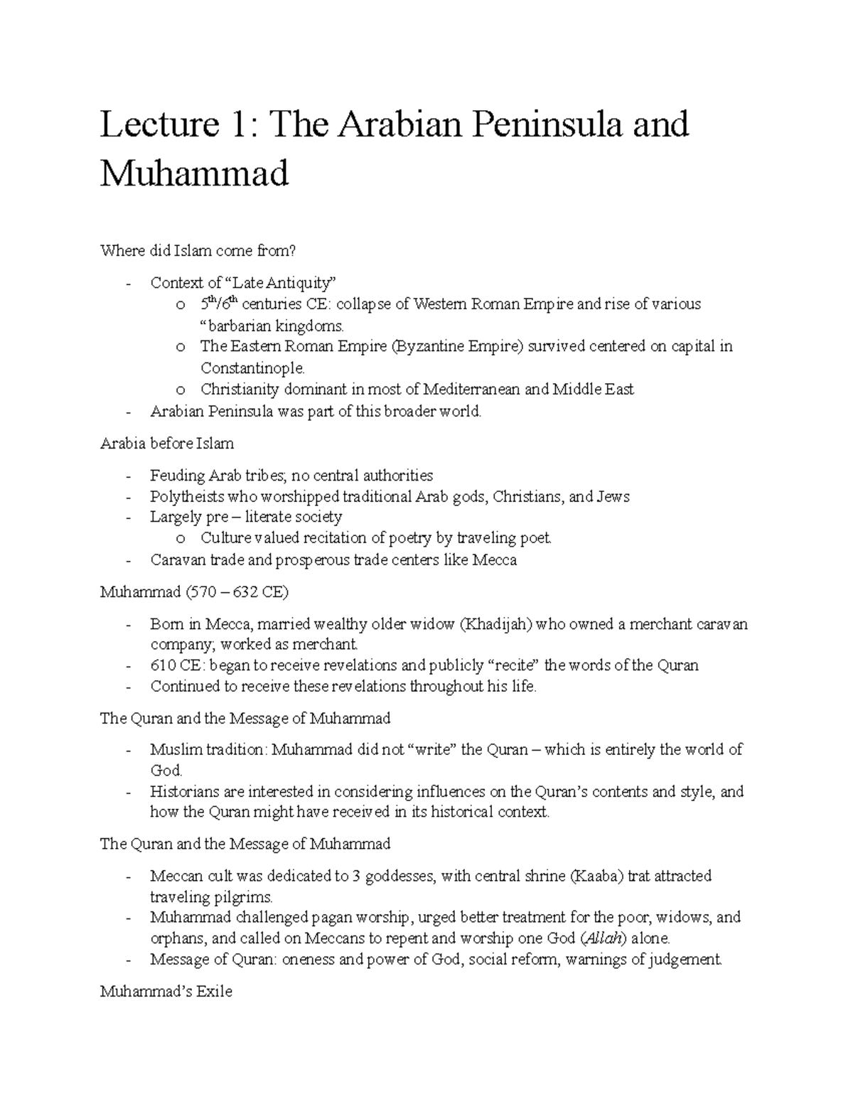 Lecture 1 Lecture 1 The Arabian Peninsula and Muhammad Where did