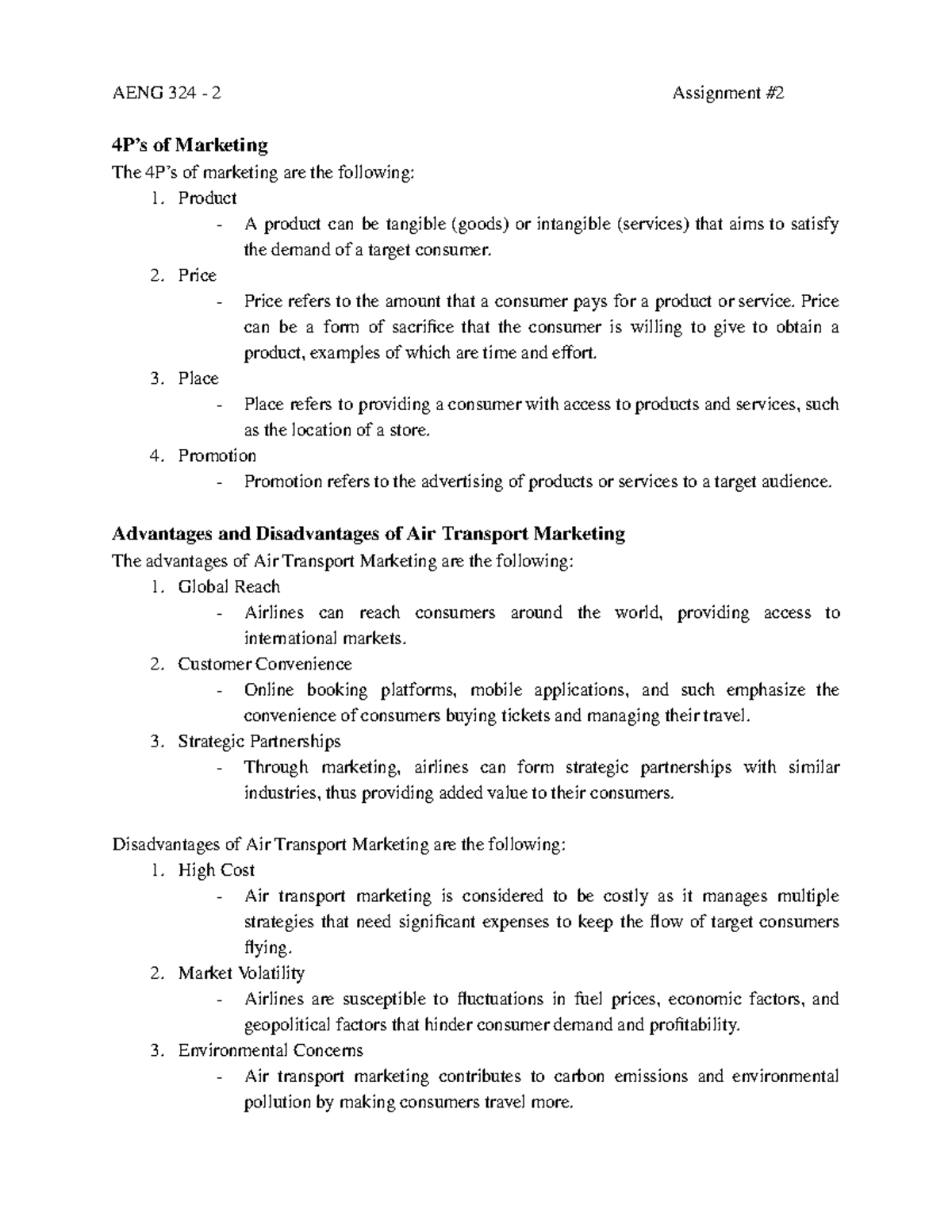 Assignment #2 - AENG 324 - 2 Assignment # 4P’s of Marketing The 4P’s of ...