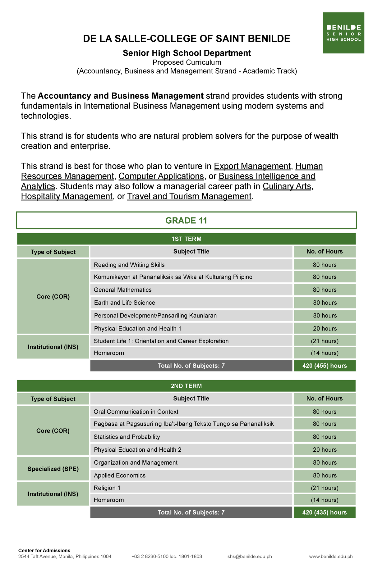 [Benilde SHS] Academic TrackABM Strand Flowchart DE LA SALLECOLLEGE