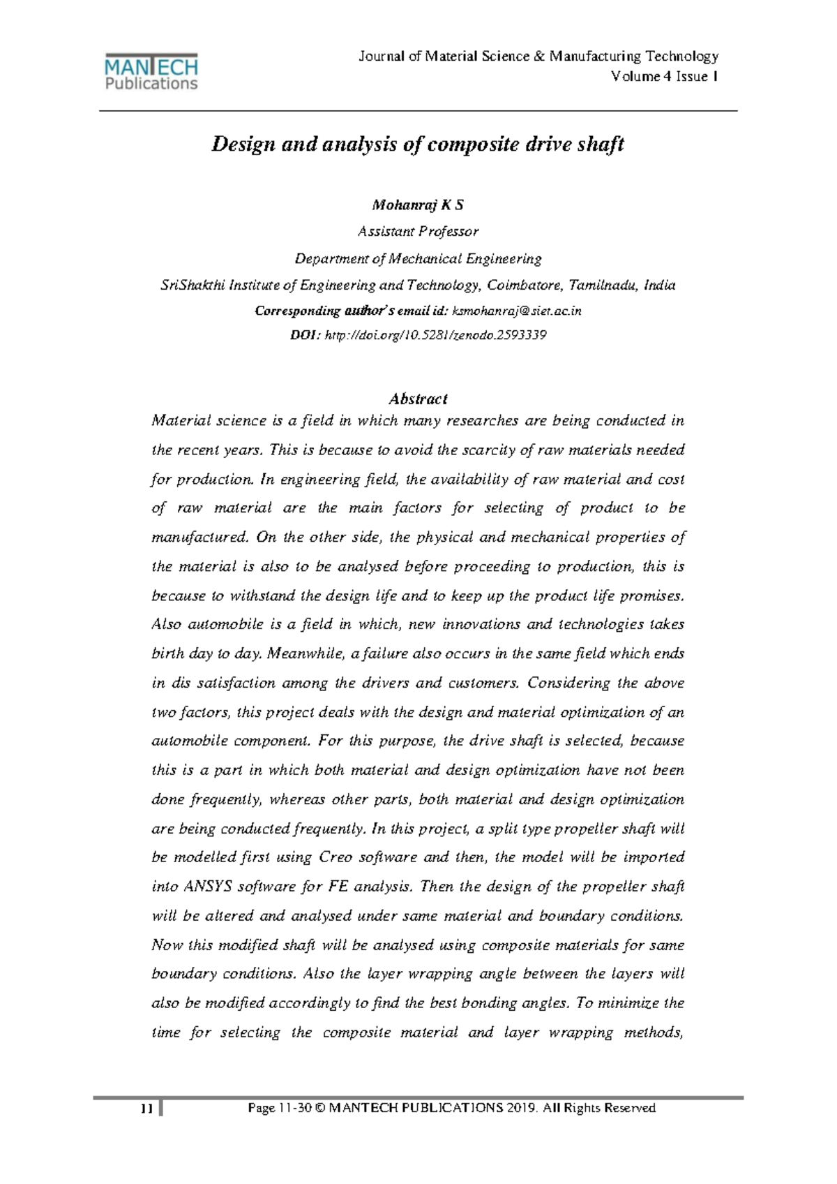 Design and analysis of composite drive shaft - Volume 4 Issue 1 Design ...