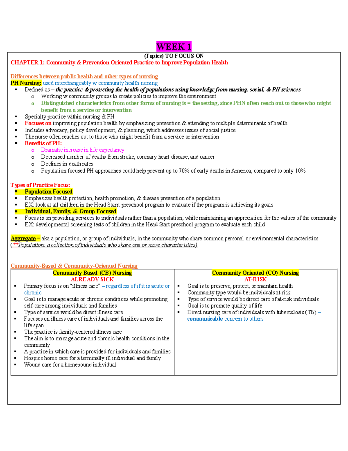 N340 Public Health Lecture Notes (Focused Topics) 2 - WEEK 1 (Topics ...