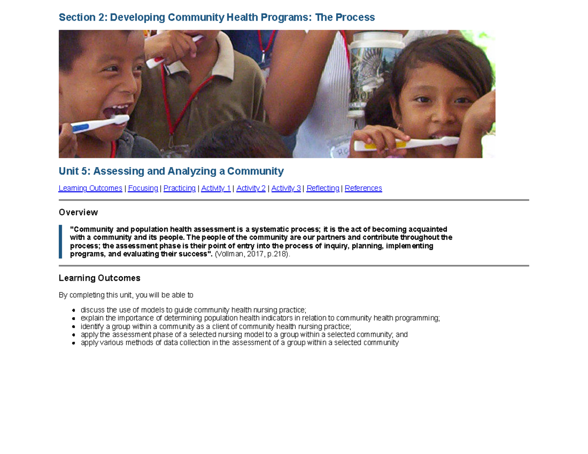 Unit 5 Assessing and Analyzing a Community - Section 2: Developing