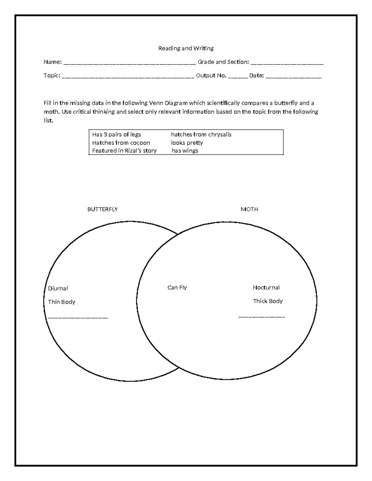 Venn Diagram - Handouts for different patterns of development - Reading ...
