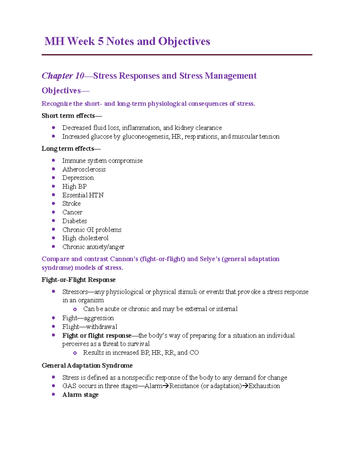 MH Week 5 Notes and Objectives - MH Week 5 Notes and Objectives Chapter ...