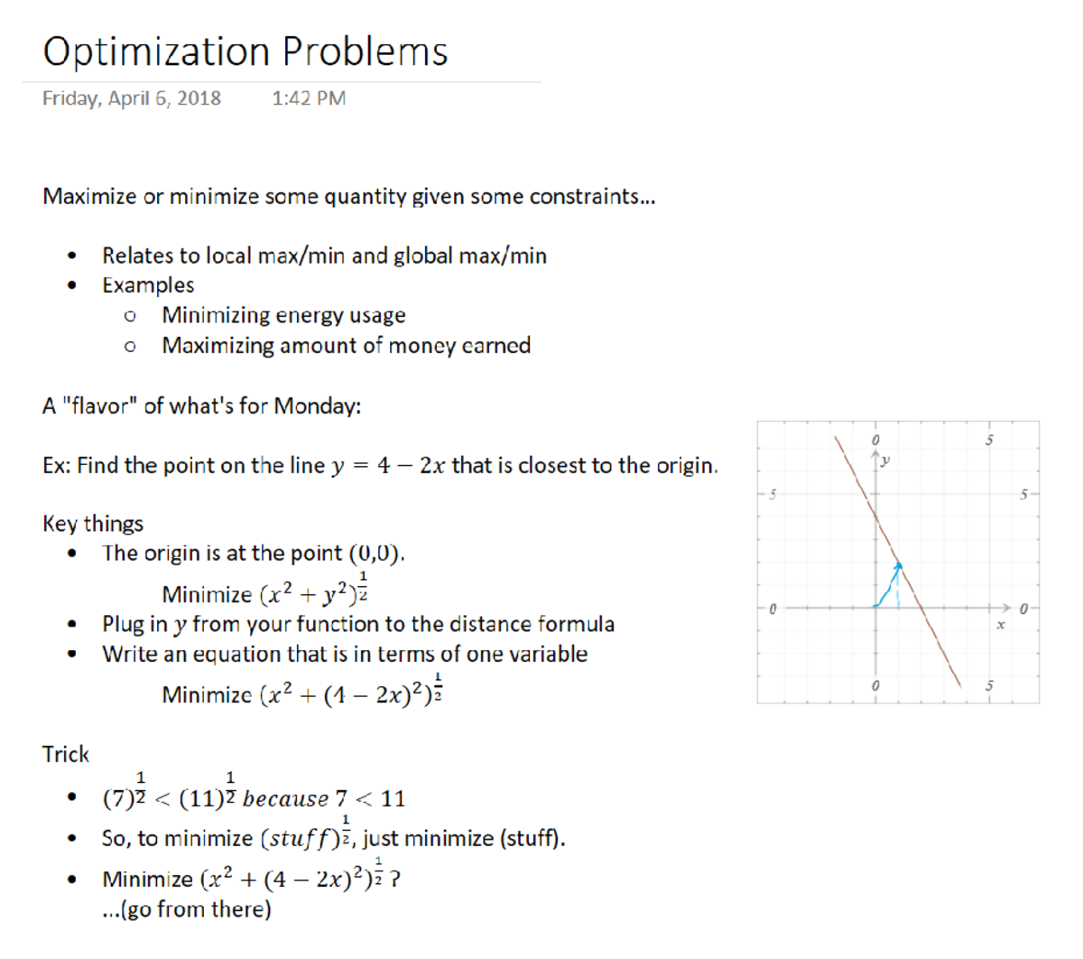 Optimization Problems - Optimization Problems Friday, April 6, 2018 1: ...