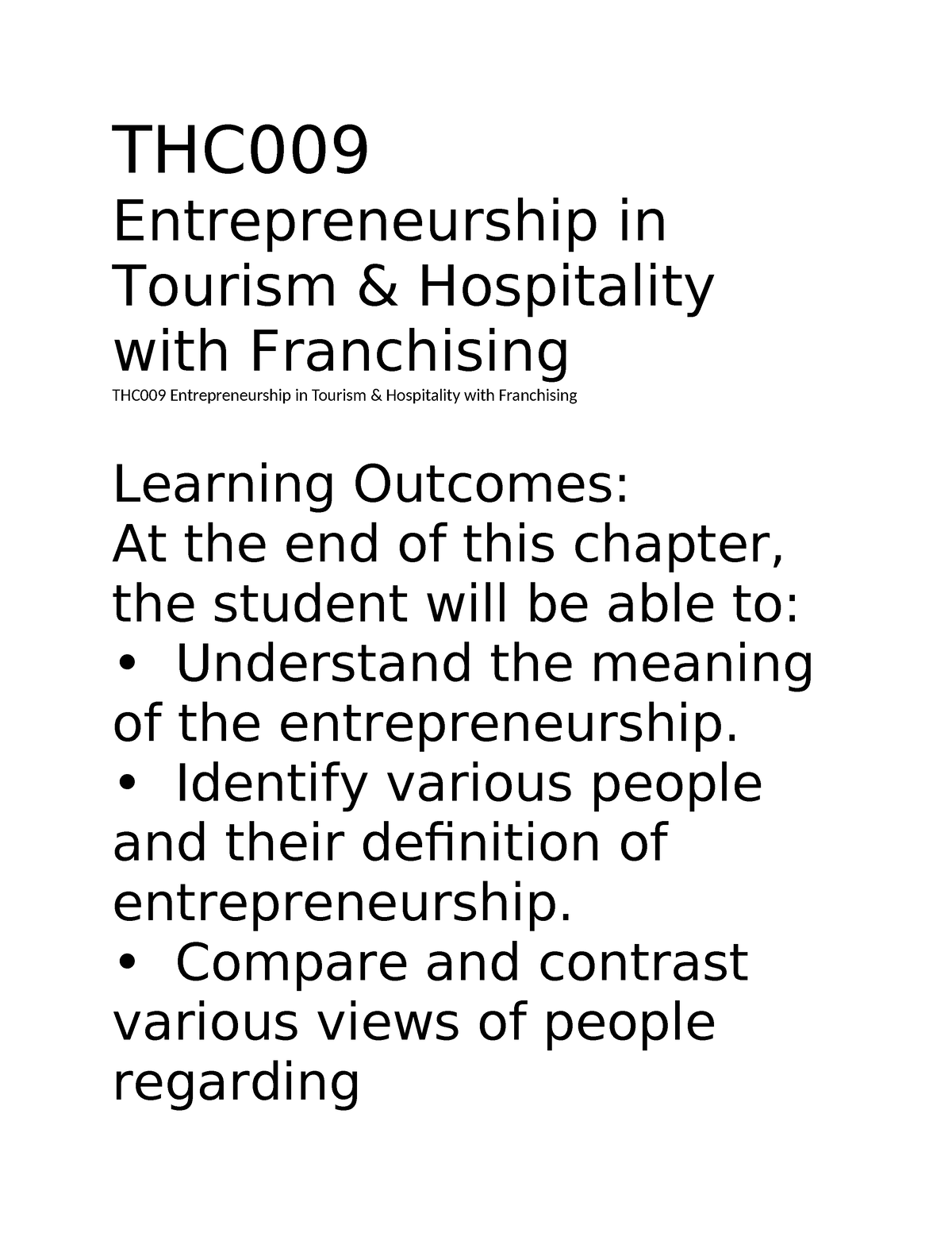 Entrepreneurship In Tourism & Hospitality - THC Entrepreneurship In ...