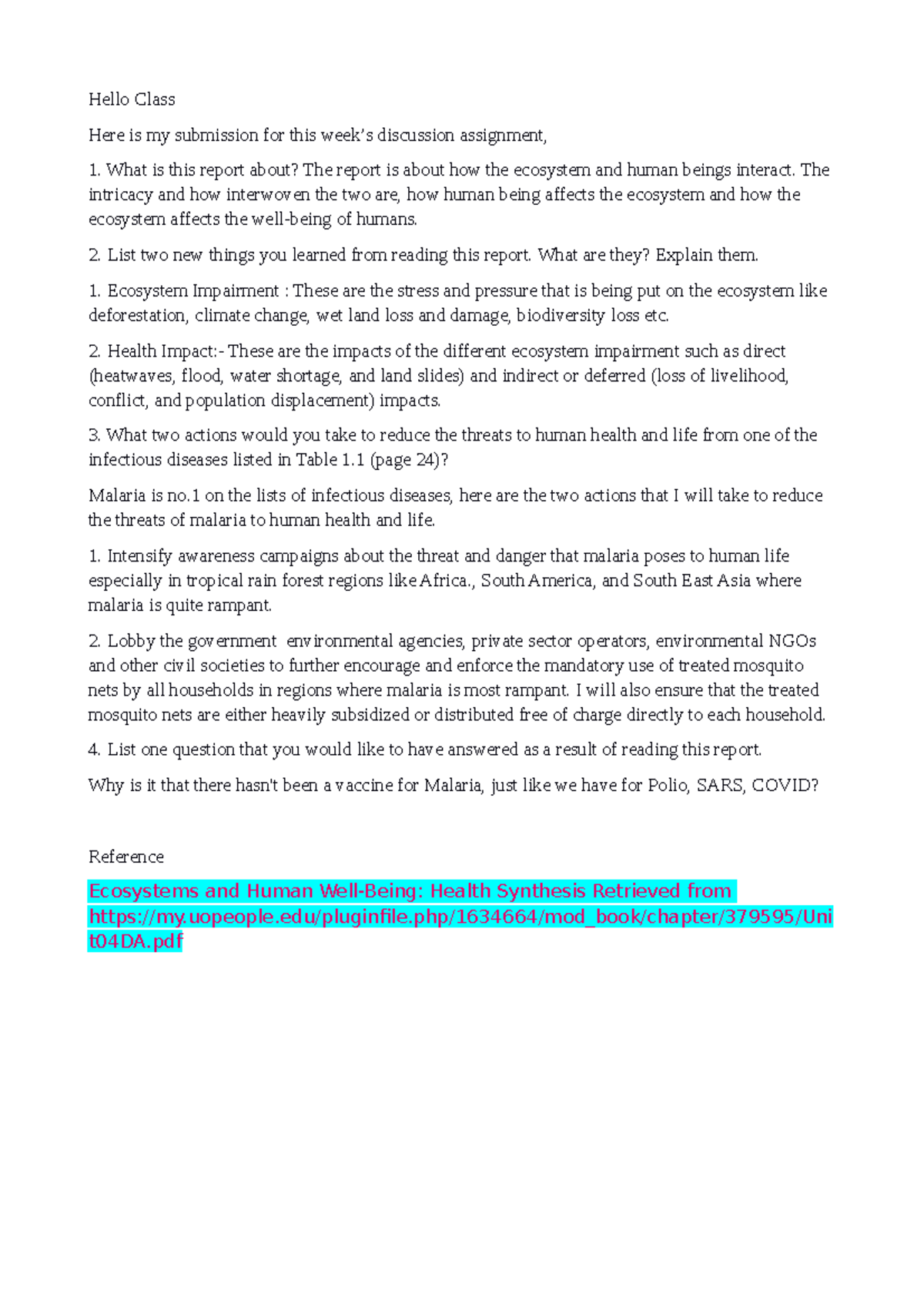 DIscussion Assignment 4 - Hello Class Here is my submission for this ...